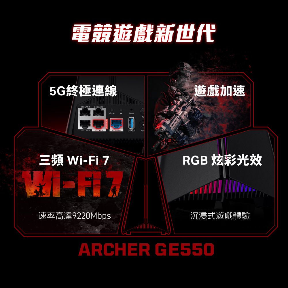 TP-Link Archer GE550 Wi-Fi 7 BE9300 三頻 電競Gigabit 無線網路路由器(WiFi 7分享器/5G/RGB)