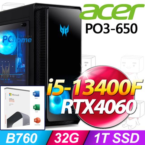 ACER 宏碁 Predator Orion PO3-650系列 - i5處理器 / 32G記憶體 / 1T SSD / RTX4060顯卡 / Win11家用版電競機