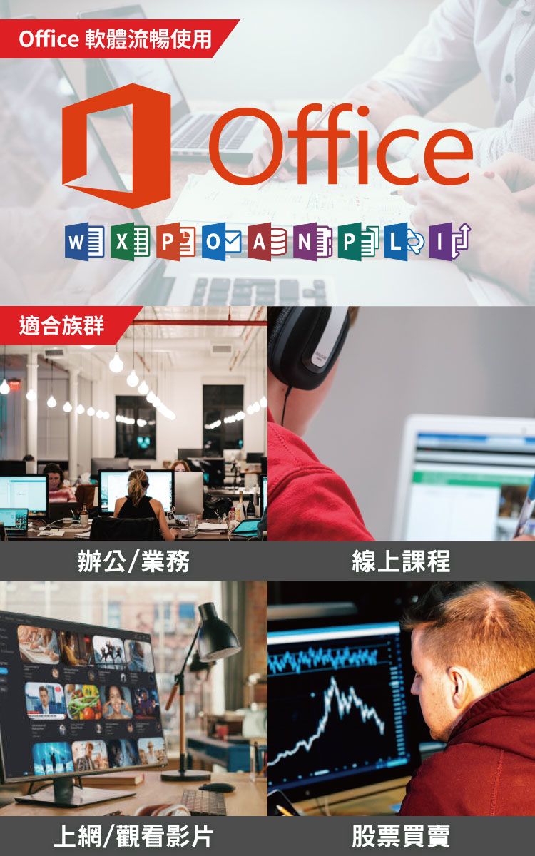 ffice 軟體流暢使用 OfficeW XP O適合族群8000辦公/業務線上課程上網/觀看影片股票買賣