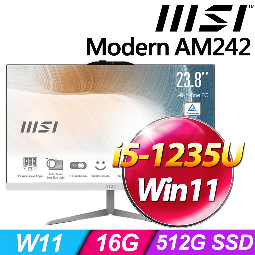 MSI 微星  Modern AM242 12M-677TW-SP1 24型 白(i5-1235U/8G+8G/512G PCIE/W11)特仕版