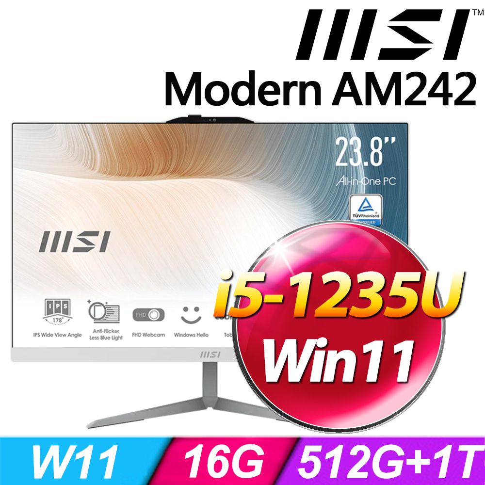 MSI 微星  Modern AM242 12M-677TW-SP2 24型 白(i5-1235U/8G+8G/512G PCIE+1TB HDD/W11)特仕版