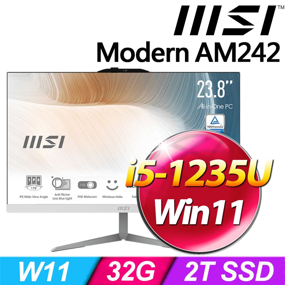 MSI 微星  Modern AM242 12M-677TW-SP5 24型 白(i5-1235U/32G DDR4/2TB PCIE/W11)特仕版