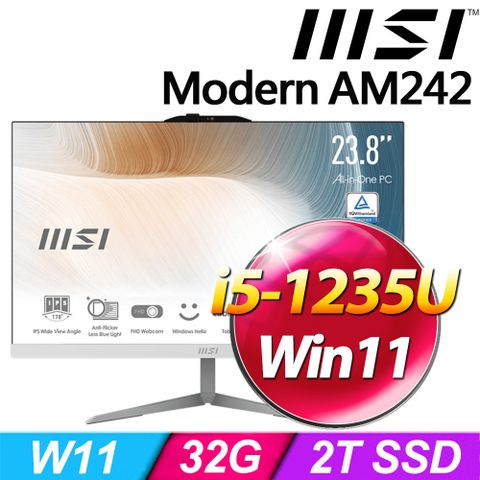 MSI 微星 Modern AM242 12M-677TW-SP5 24型 白(i5-1235U/32G DDR4/2TB PCIE/W11)特仕版