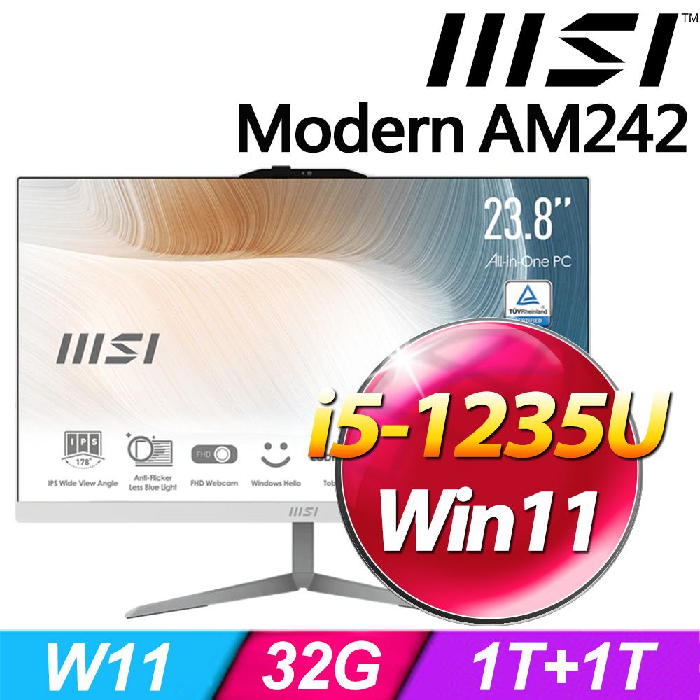 MSI 微星  Modern AM242 12M-677TW-SP6 24型 白(i5-1235U/32G DDR4/1TB PCIE+1TB HDD/W11)特仕版