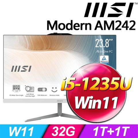 MSI 微星 Modern AM242 12M-677TW-SP6 24型 白(i5-1235U/32G DDR4/1TB PCIE+1TB HDD/W11)特仕版