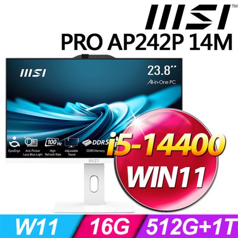 MSI 微星 PRO AP242P 14M-624TW-SP2 24型(i5-14400/16G/1TB+512G SSD/W11)特仕版