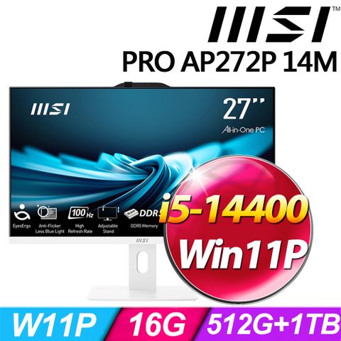 MSI 微星 PRO AP272P 14M-631TW-SP2 (i5-14400/16G/1TB+512G SSD/W11P)特仕版