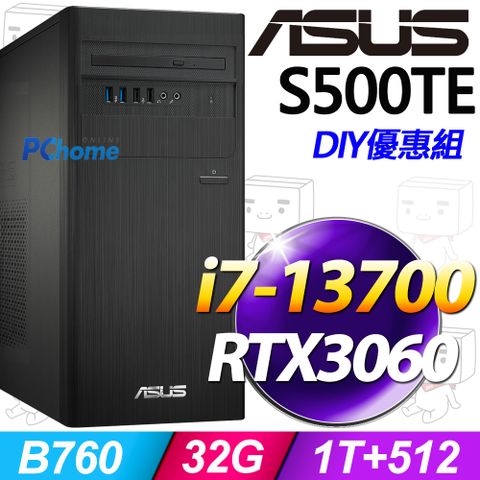 ASUS 華碩 S500TE系列 - i7處理器 / 32G記憶體 / 1T + 512G SSD / RTX3060顯卡 / Win11家用版電腦 / 500瓦電源