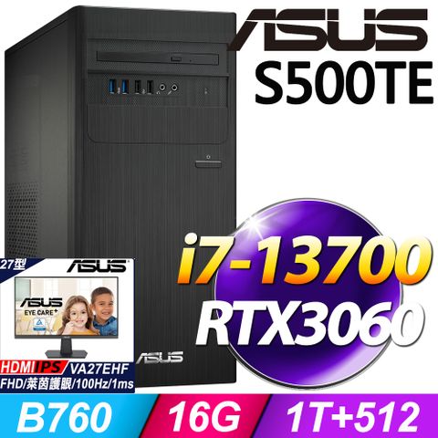 S500TE系列 - i7處理器 / 16G記憶體 / 1T + 512G SSDRTX3060顯卡 / Win11家用版電腦 / 500瓦電源【27型螢幕 優惠組】