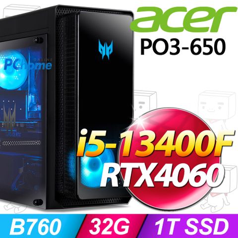 ACER 宏碁 Predator Orion PO3-650系列 - i5處理器 / 32G記憶體 / 1T SSD / RTX4060顯卡 / Win11家用版電競機