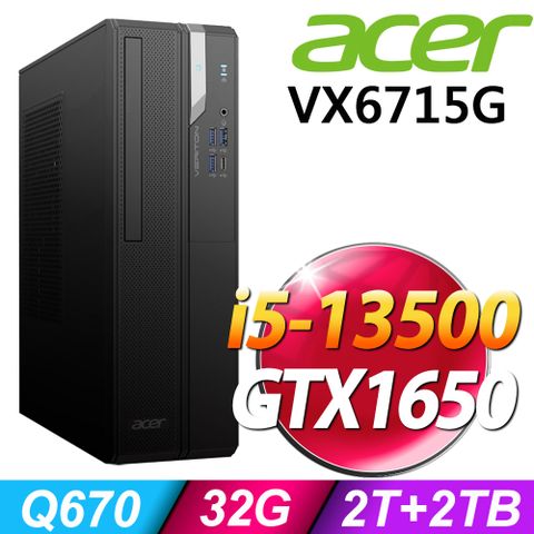 i5十四核商用薄型入門獨顯電腦(商用)Acer VX6715G (i5-13500/32G/2TB+2TB SSD/GTX1650-4G/W11P)