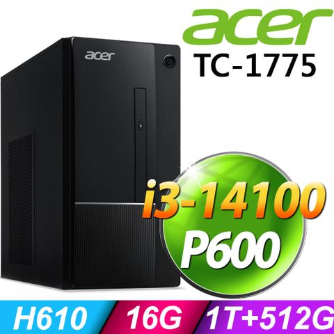 Acer Aspire TC-1775 (i3-14100/16G/1TB+512G SSD/P600-2G/W11)