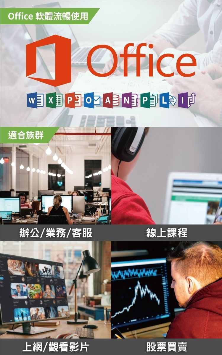 Office 軟體流暢使用 Office A 適合族群辦公/業務/客服線上課程上網/觀看影片股票買賣