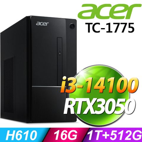 Acer Aspire TC-1775 (i3-14100/16G/1TB+512G SSD/RTX3050-6G/W11)