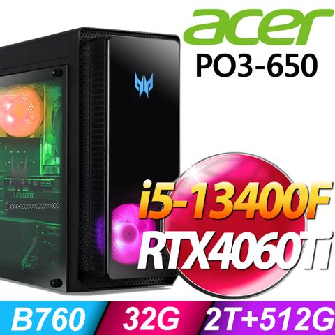 Acer Predator Orion PO3-650 (i5-13400F/32G/2TB+512G SSD/RTX4060Ti-8G/W11P)