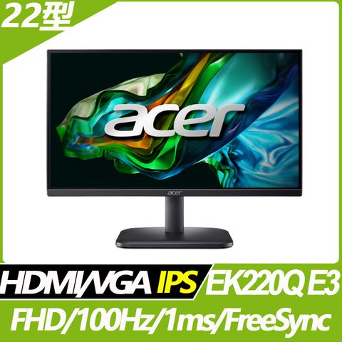 ACER 宏碁 (福利品) EK220Q E3 護眼抗閃螢幕(22型/FHD/HDMI/100Hz/IPS)