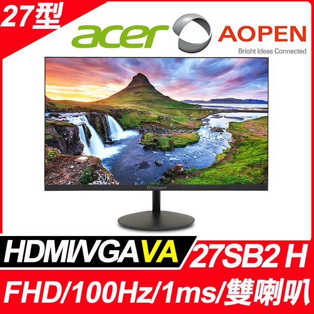 ACER 宏碁 AOPEN 27SB2 H 薄邊框螢幕 (27吋/FHD/HDMI/喇叭/VA)