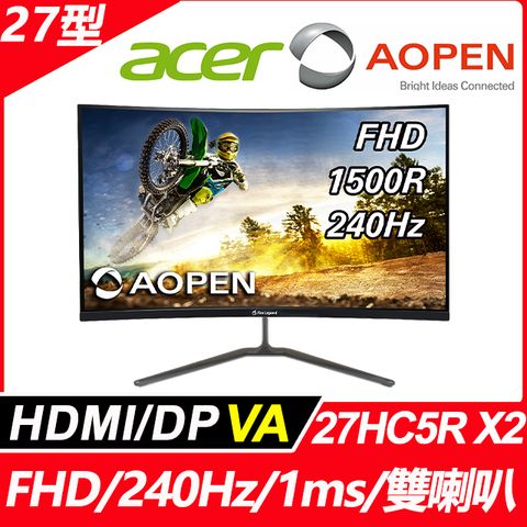 ACER 宏碁 Aopen 27HC5R X2 曲面螢幕(27型/FHD/240Hz/1ms/VA)