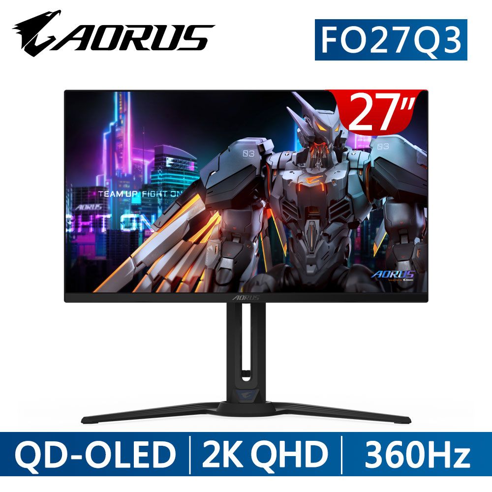 GIGABYTE 技嘉  AORUS FO27Q3 27型 QD-OLED 2K電競螢幕(27型/2K/360Hz/0.03ms/QD-OLED/HDMI2.1/TYPE-C)