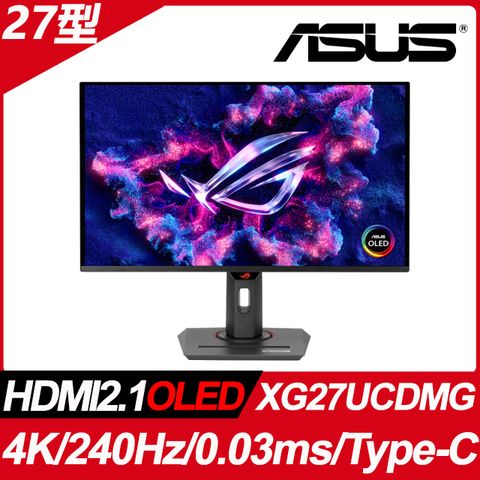 ASUS 華碩 ROG Strix XG27UCDMG 電競螢幕(27型/4K/240Hz/0.03ms/HDMI2.1/Type-C/QD-OLED)