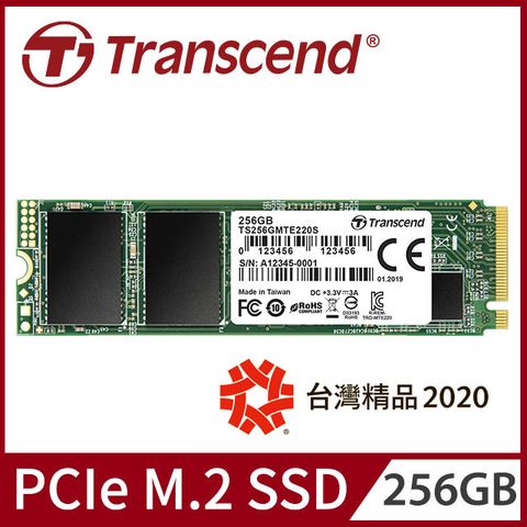 內建DRAM 效能更好【Transcend 創見】256GB MTE220S M.2 2280 PCIe Gen3x4 SSD固態硬碟 (TS256GMTE220S)