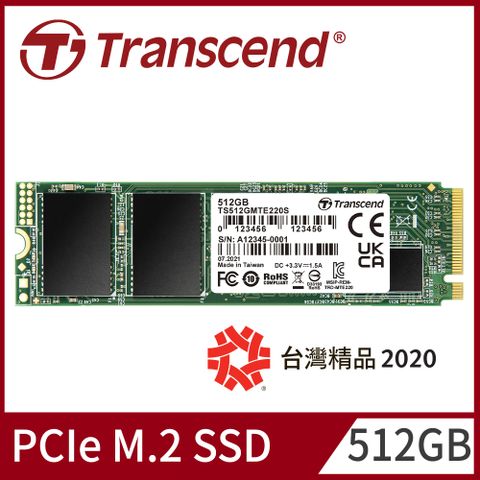 ★內建DRAM 飆速首選★【Transcend 創見】512GB MTE220S M.2 2280 PCIe Gen3x4 SSD固態硬碟 (TS512GMTE220S)