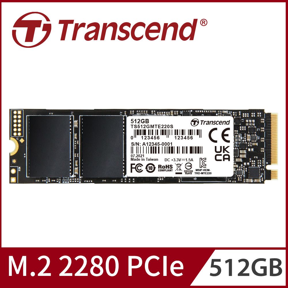 Transcend 創見】512GB MTE220S M.2 2280 PCIe Gen3x4 SSD固態硬