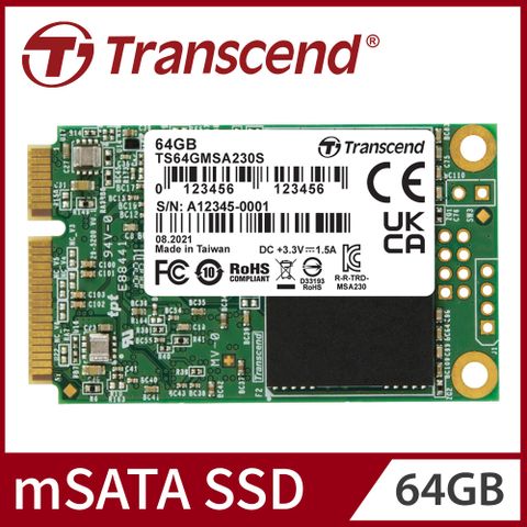 內附DRAM 效能更好【Transcend 創見】64GB MSA230S mSATA SATA Ⅲ SSD固態硬碟 (TS64GMSA230S)