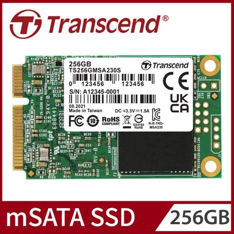 內建DRAM 效能更好【Transcend 創見】256GB MSA230S mSATA SATA Ⅲ SSD固態硬碟 (TS256GMSA230S)