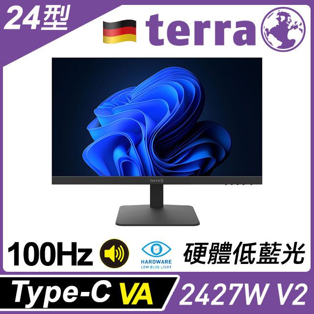 TERRA  2427W V2 護眼窄邊螢幕(24型/FHD/HDMI/DP/喇叭/VA/Type-C)