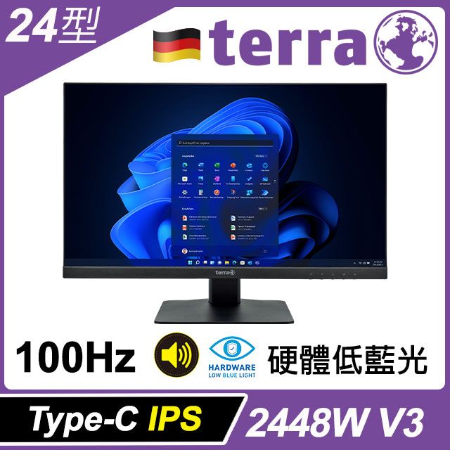 TERRA  2448W V3 不閃屏廣視角螢幕(24型/FHD/HDMI/DP/喇叭/IPS/Type-C)