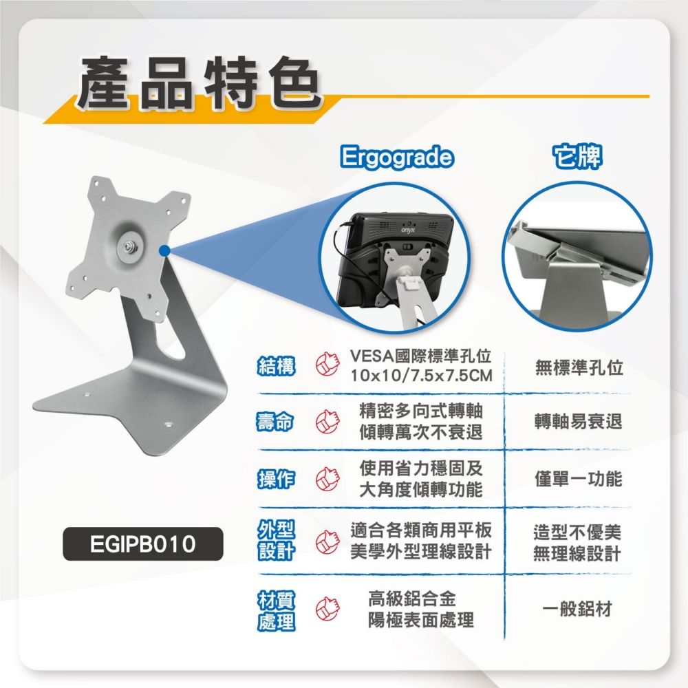 ErgoGrade 桌上型平板電腦支架(EGIPB010)/平板支架/底座支架/懶人支架/ 360度旋轉/桌架/立架