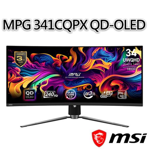 msi微星 MPG 341CQPX QD-OLED 34.18吋 曲面電競螢幕