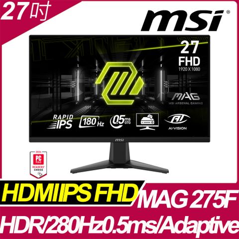 MSI MAG 275F 平面電競螢幕 (27型/FHD/180Hz/0.5ms/IPS/HDMI)