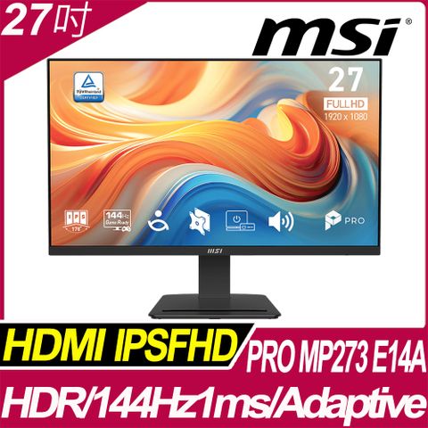 MSI PRO MP273 E14A 美型螢幕(27型/FHD/HDMI/IPS/1ms/144Hz)