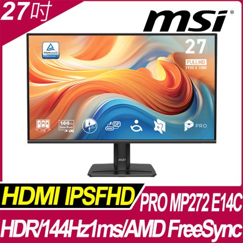 MSI PRO MP272 E14C 美型螢幕(27型/FHD/Type C/IPS/1ms/144Hz)