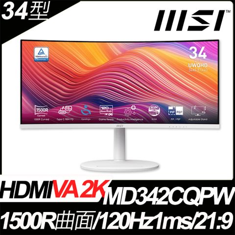 MSI 微星 Modern MD342CQPW 曲面美型螢幕 (34型/2K/HDMI/喇叭/VA)