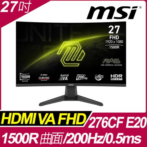 MSI MAG 276CF E20 曲面電競螢幕 (27型/FHD/HDR/200Hz/0.5ms/VA)