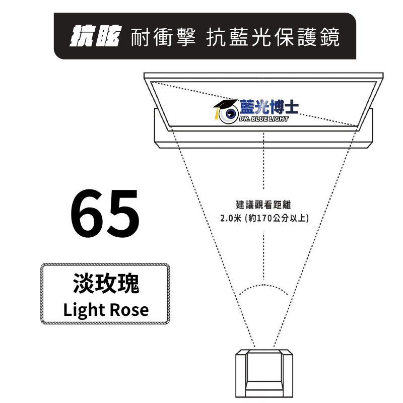 藍光博士 65PLGR(淡玫瑰)抗眩耐衝擊抗藍光液晶電視保護鏡-贈手機架