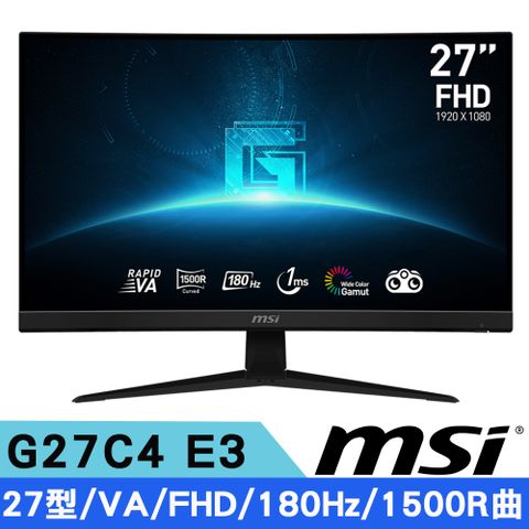 MSI 微星 G27C4 E3 27型 VA FHD曲面電競螢幕(1ms/180Hz/1500R/Adaptive-Sync)