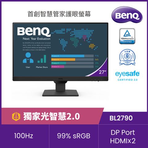 BenQ 明基 BL2790QT 光智慧護眼螢幕(27型/2K/HDMI/IPS/Type-C)