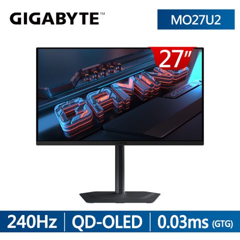 GIGABYTE 技嘉 MO27U2 QD-OLED平面電競螢幕(27型/QD-OLED/UHD/4K/240Hz/0.03ms/IPS/KVM)