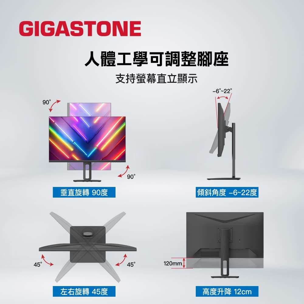 Gigastone 立達 LM-27FF5H 27型 IPS 100Hz Type-C FHD極窄邊框螢幕(螢幕可旋轉/USB-C影像輸入/15W充電)