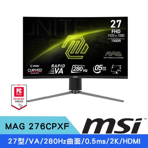 MSI微星27型 MAG 276CPXF 280Hz 0.5ms VA 曲面電競螢幕