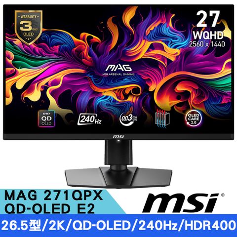 MSI 微星 MAG 271QPX QD-OLED E2  26.5型 2K電競螢幕(240Hz/Type-C/Adaptive-Sync)