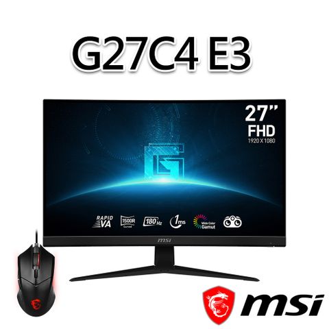 MSI 微星 【滑鼠組】G27C4 E3 27吋 曲面電競螢幕(27/1920x1080/16:9/180Hz/曲面)