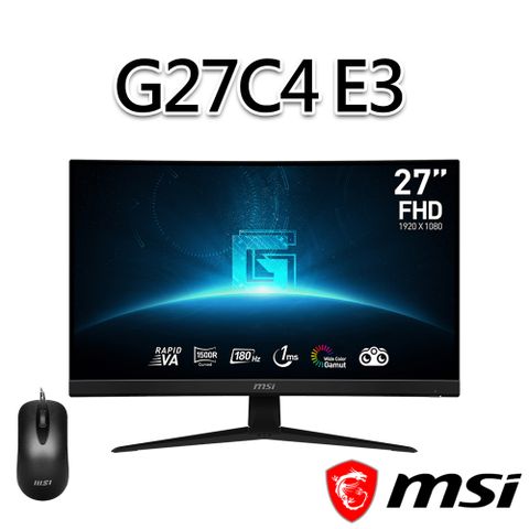 MSI 微星 【滑鼠組】G27C4 E3 27吋 曲面電競螢幕(27/1920x1080/16:9/180Hz/曲面)