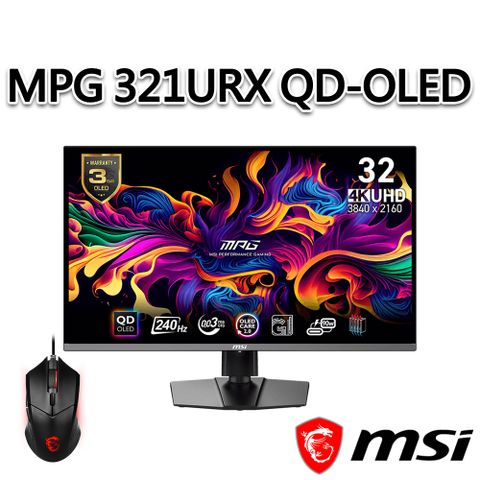 MSI 微星 【滑鼠組】MPG 321URX QD-OLED 31.5吋 電競螢幕 (31.5"/3840x2160/16:9/240Hz)