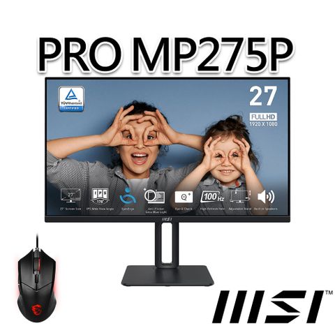 MSI 微星 【滑鼠組】PRO MP275P 27型 美型螢幕(27型/FHD/HDMI/IPS/喇叭)