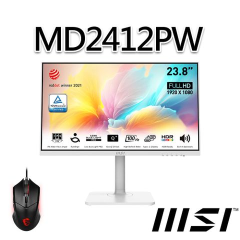 MSI 微星 【滑鼠組】Modern MD2412PW 23.8吋 螢幕(23.8/1920x1080/16:9/100Hz)